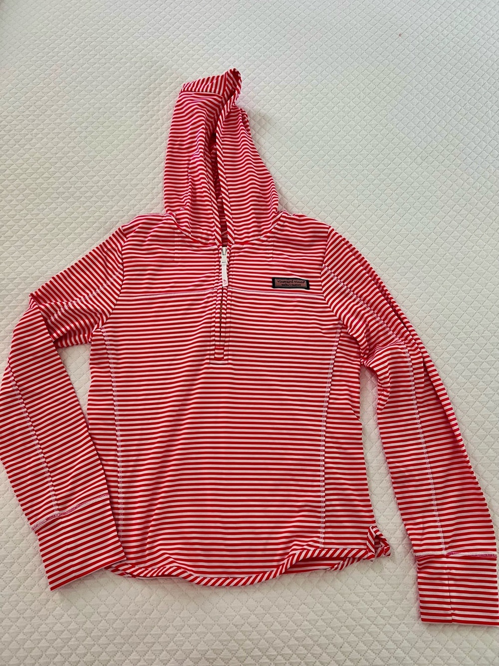 Vineyard Vines sweat-wicking pink and white stripe hoodie